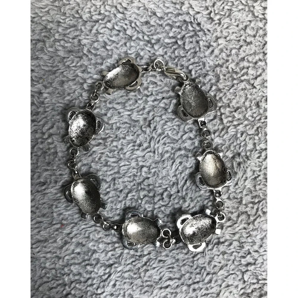 Sea Turtle Link Bracelet Silver Tone Metal‎ Costume Beach Jewelry